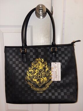 Hogwarts Crest Black Tote Bag with Gold Emblem